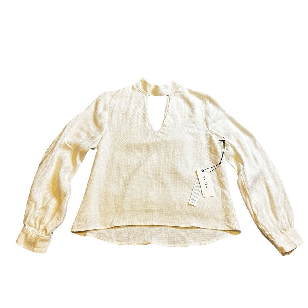 Maven West Cream Blouse with Keyhole Neckline